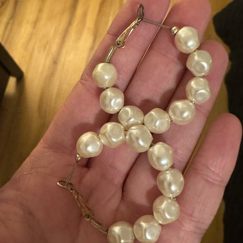 Faux Pearl Hoops